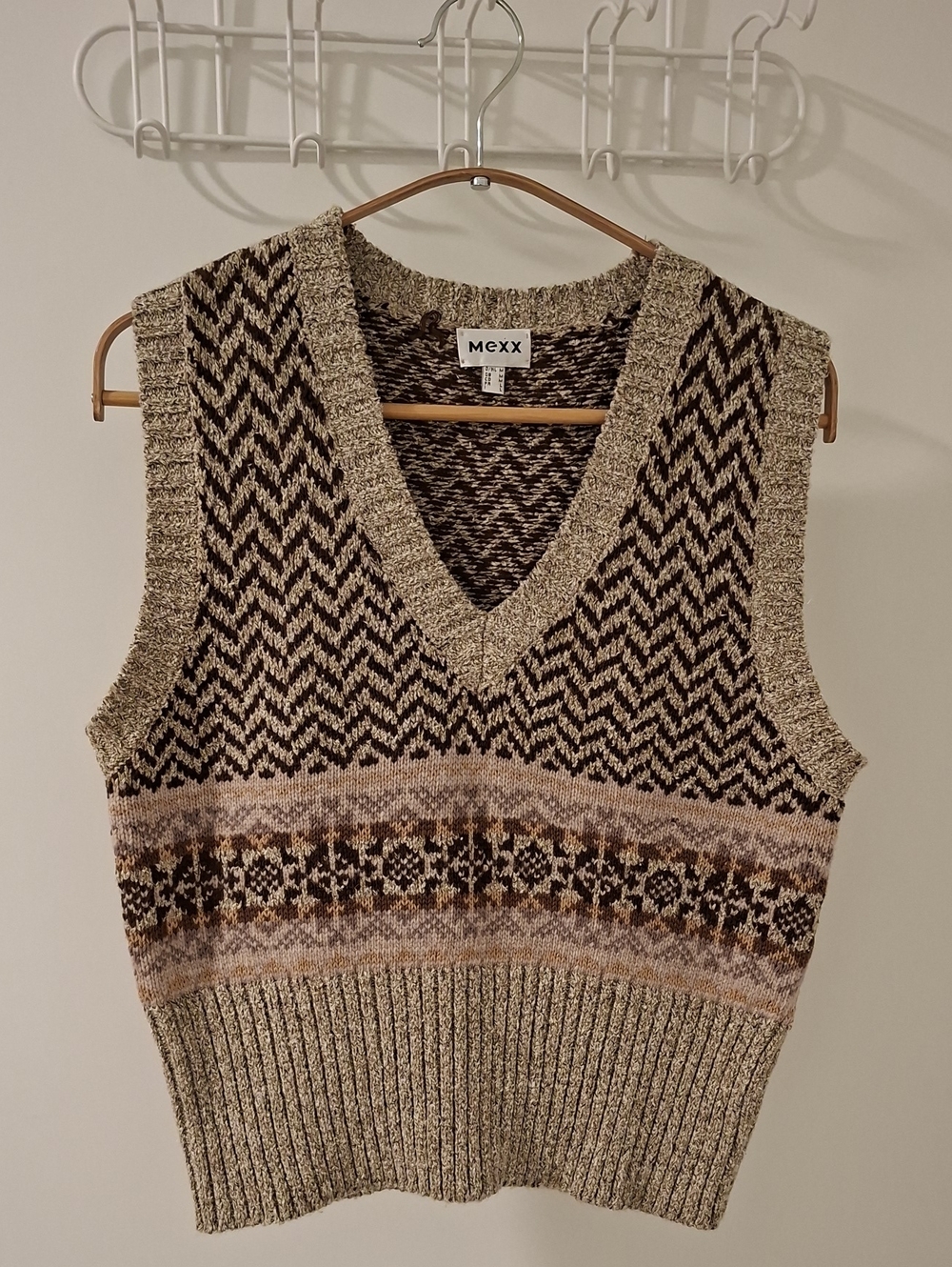 Vintage 90's/00's Mexx Brown Patterned Knit Vest Cotton/Lambswool (Size M)